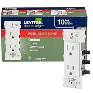 Leviton E5325-MW Decora Edge 15 Amp Tamper-Resistant Duplex Wall Outlet, 10-Pack – White