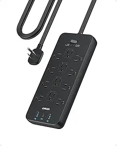 Anker Surge Protector Flat Plug Power Strip(2100J), 12 AC Outlets, 5feet Flat Extension Cord