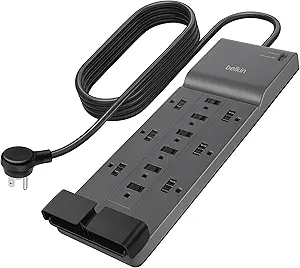 Belkin 12-Outlet Surge Protector Power Strip w/ 12 AC Outlets & 8ft Flat Plug, UL-listed Heavy-Duty Extension Cord for Home, Office, Travel, Computer, Laptop, Charger