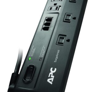 APC Surge Protector with Telephone and DSL Protection, P8T3, 2525 Joules, 8 Outlet Surge Protector Power Strip Gray